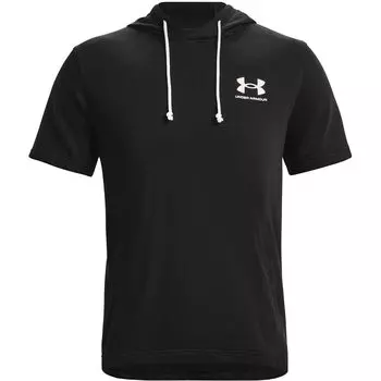 Under Armour UA Rival Terry Left Chest Short Sleeve Hoodie Black Onyx White M 1370396(001)
