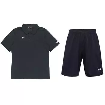 Under Armour Уличный логотип Однотонная дышащая футболка-поло с коротким рукавом Вязаные эластичные шорты Повседневный спортивный комплект Мужские комплекты Черный 21500537-001-21500201-001 S