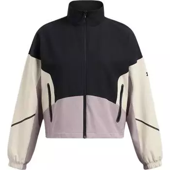 Under Armour Unstoppable Retro Sports Stand Collar Comfortable Versatile Color Block Jacket Women Jacket Black 1374889-002 S