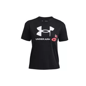 Under Armour Веселая футболка с большим принтом логотипа и карманом, свободная, удобная, с коротким рукавом, женская футболка, черная 1366115-001 M