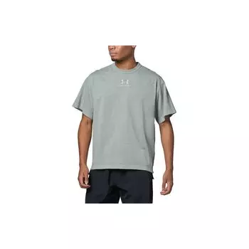 Under Armour Вышитый дизайн, однотонный, повседневный, тренировочный, круглый вырез, короткий рукав, футболка, мужские топы, серо-зеленый 1387993-504 2XL