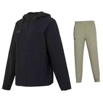 Under Armour Warm Zip-Up Hooded Jacket Comfortable Knit Long Pants Casual Sports Set Men sets 24600408-001+24600705-203 M
