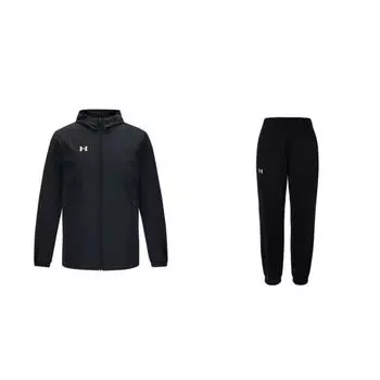 Under Armour Windproof Solid Color Hooded Zip-Up Long Sleeve Mid-Waist Elastic Pants Casual Sports Suit Unisex suit Black 24600705-001+21600411-001 XL