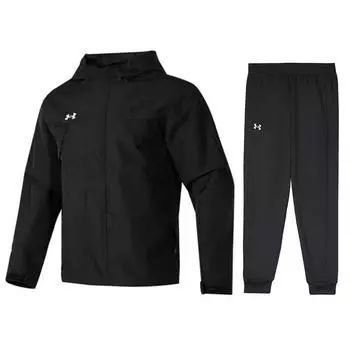 Under Armour Windproof Zip Jacket Running Fashion Comfortable Long Pants Casual Sports Suit Men suit Black 23600401-001+24500703-001 M