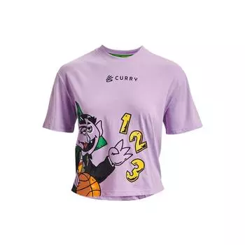 Under Armour X Sesame Street Cartoon Letter Print Basketball Sports High Neck Short Sleeve T Shirt Women Tops Purple 1369705-566 XS