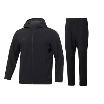 Under Armour Zip-Up Hooded Minimalist Jacket With Drawstring Comfortable Stylish Long Pants Casual Sports Set Men sets Black 22600401-001+23600701-001 XL