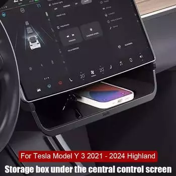 Under Screen Storage Tray For Tesla Model Y 3 2021 - 2024 Highland Hidden Under Screen Storage Box With Anti-Slip Liner прозрачный
