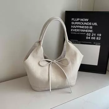 Underarm Bag Cloth Bow Shoulder Bag Handbag Canvas Tote Bag Portable Women белый