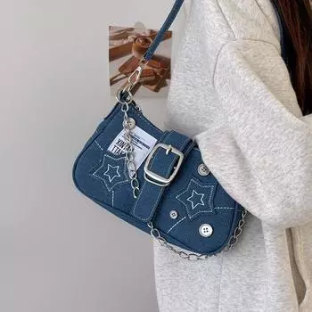 Underarm Bag, Trendy and Niche Design, Crescent-shaped Bag, Canvas Handbag, Chain Bag чёрный