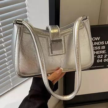 Модная сумка под мышкой Женская сумка с высоким чувством стиля Простая маленькая квадратная сумка Модная сумка через плечо серебряный