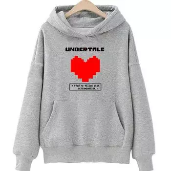 Undertale Game You re Filled with Determination Hoodies Женская повседневная толстовка с длинным рукавом для зимы/осени с капюшоном S серый