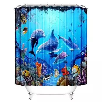 Underwater Dolphin Shower Curtain Marine Life World Travel Sea Diving Ocean Print Bathroom Decor Set with 12 Hooks Waterproof 180200cm