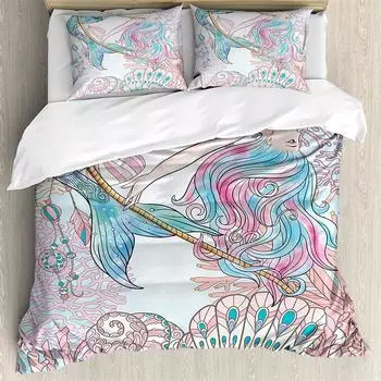 Подводная русалка 3 шт. комплект постельного белья 3D цифровая печать на заказ одеяло пододеяльник комплект домашний королева король одеяло наволочка EU single(135x200cm)