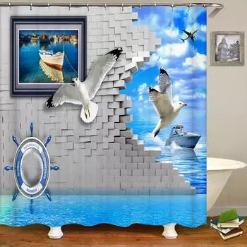 Underwater World Fish Turtle 3d Shower Curtains Ocean Dolphin Sea Scenery Fabric Waterproof Bath Curtain Bathroom Decor Screen W90xH180cm