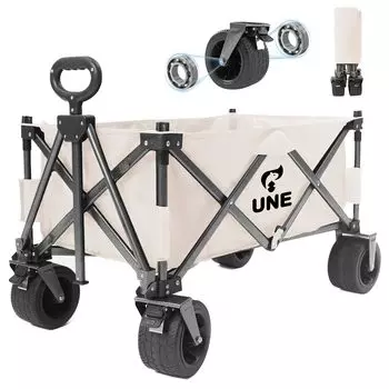 UNE Carry Wagon Outdoor Wagon Складная тележка для кемпинга с тормозом Большая вместимость 150 л Грузоподъемность конвергенции 150 кг Отдельно стоящее компактное хранилище поставляется хаки
