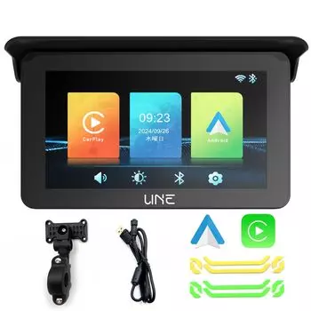 UNE Мотоциклетный Дисплей Аудио Беспроводной CarPlay Android Авто Мотоциклетное Навигационное Устройство 5-дюймовый Сенсорный Экран Портативный IP65 Полностью Водонепроницаемый Беспроводной