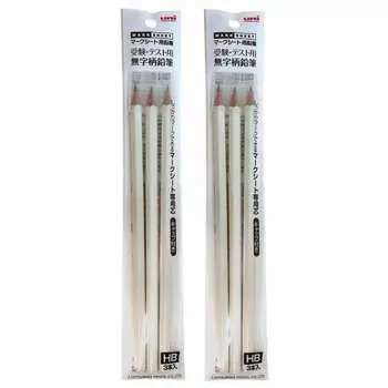 uni Mark Sheet Pencil for Examinations and Tests Plain Pattern Pencil HB 3 Pieces [White] 3P HB White/W (3 шт. 2 сумки)