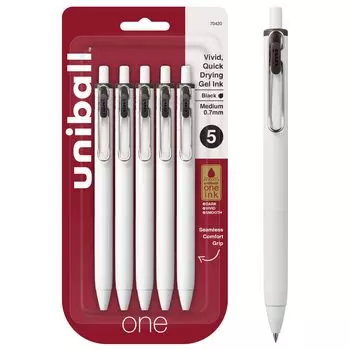 Uniball One Gel Pen 5 Pack Medium Black Pen Гелевая ручка с чернилами Офисные принадлежности Uniball Шариковая цветная гелевая ручка с тонким гладким пишущим элементом 0,7 мм Ручка, ручка, ручка, ручка, чёрный