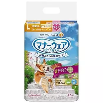 Unicharm как одежда Manners для L лиловый розовый розовый 32 шт. x 2 шт. [Проданный набор] девочки, собаки среднего размера, размер, точки, клетка,