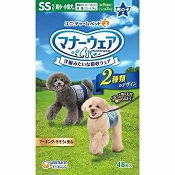 Unicharm как одежда Manners для очень маленьких и маленьких размеров, цвет SS, синий, 48 шт. x 2 шт. [Проданный набор] для мальчиков, собак, размер, клетка/темно-синяя клетка,