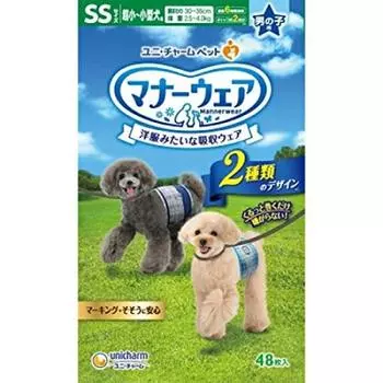 Unicharm как одежда Manners для очень маленьких и маленьких размеров, цвет SS, синий, 48 шт. x 2 шт. [Проданный набор] для мальчиков, собак, размер, клетка/темно-синяя клетка,
