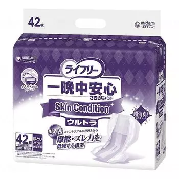 Unicharm Lifree safe smooth pad Skin Condition Ultra 42 шт. мочевой гель Средства по уходу за больными На всю ночь белый