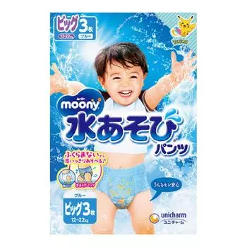 Unicharm Moony Water Play Pants Blue Big 3 Pieces Одноразовые подгузники для детей