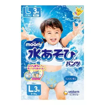 Unicharm Moony Water Play Pants Blue L 3 шт. одноразовые подгузники для детей синий