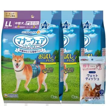 Unicharm штук 25 штук салфеток для домашних животных Manners wear для LL джинсовая пробная партия 4 листа x 3 шт. [12 + в комплекте] мальчики, самцы, собаки среднего размера, размер,