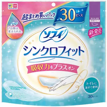 Unicharm Sofy Sofy Synchro подходит для интенсивного дневного времени (Гигиеническая прокладка комбинированного типа) 30 шт. Тампонов. Пожалуйста, меняйте их по мере необходимости во время