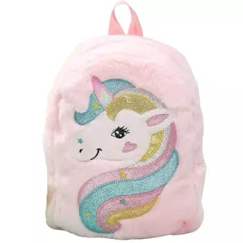 Unicorn Backpack Rucksack Children Kids Girls Plush Toy Bag Rainbow Cute Fluffy Doll [RERACO] (Pink)
