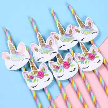 Unicorn Disposable Straws Unicorn Rainbow Party Tableware Birthday Kids Baby Shower Wedding Pool Party Decoration Supplies