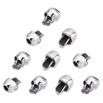 UNICRAFTALE 10 Pieces 304 Stainless Steel European Beads Large Hole Beads Skull Beads Skull Shape Beads Silver Antique Silver Spacer Beads Metal Beads