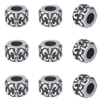 UNICRAFTALE 10pcs European Beads 9mm Stainless Steel Beads Column Beads Spacer Beads Large Hole Tibetan Style Metal Beads Antique Silver Bead Charms