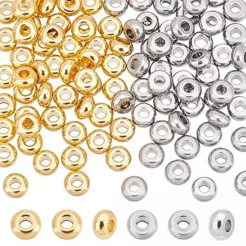 UNICRAFTALE Примерно 100 штук 2 цвета 4 мм круглые бусины-рондели плоские бусины из нержавеющей стали плоские круглые бусины разделительные бусины металлические бусины металлические