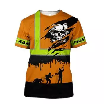 Униформа художника, футболка с забавным 3D принтом для мужчин, модная тенденция, Harajuku, с коротким рукавом, для отдыха, с круглым вырезом, рабочая одежда, топы в стиле хип-хоп XL