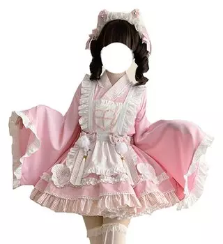 Униформа медсестры, комплект из 4 предметов, цельный комплект, весна, лето, осень, японская одежда, кимоно, юката, карнавальный костюм, костюм для косплея, топы с рукавами принцессы, мини-юбка розовый