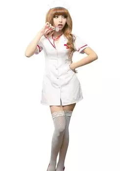 Униформа медсестры Косплей Униформа Цельный Медсестра Доктор Белый Халат Сексуальный Эротический Экстремальный Хэллоуин Белый M z1428 [Anna Mu] Женская
