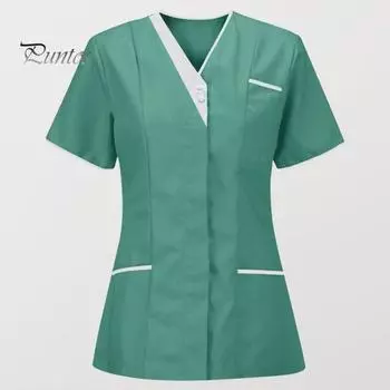 Униформа медсестры, скрабы, топы, женские комбинезоны с v-образным вырезом и короткими рукавами, карманы, лоскутная цветная рабочая одежда для кормления, рабочая одежда 2XL светло-зеленый