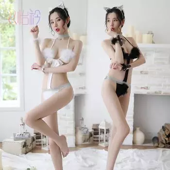 Униформа соблазнительный костюм для девочки-кролика лисий хвост сексуальный открытый промежность трехточечный цельный эротическое белье 7954 M