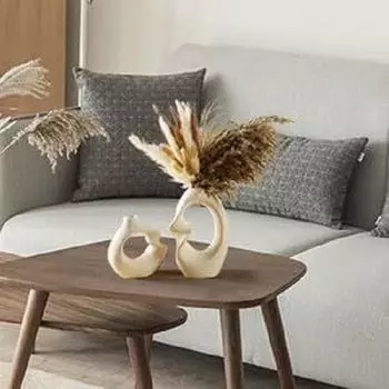 Уникальная белая керамическая ваза-пончик 8,5 и 5,7 дюйма - Набор из 2 штук | Декоративная ваза-пончик для сухоцветов и пампасной травы