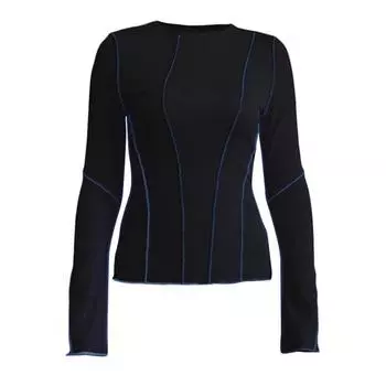 Уникальная блузка с отделкой по линии, стильная женская футболка с длинными рукавами и расклешенными рукавами, с ребристыми деталями, облегающая, круглая, на каждый день S серый