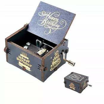 Уникальная деревянная резная ручка с надписью Happy Birthday Black Music Box