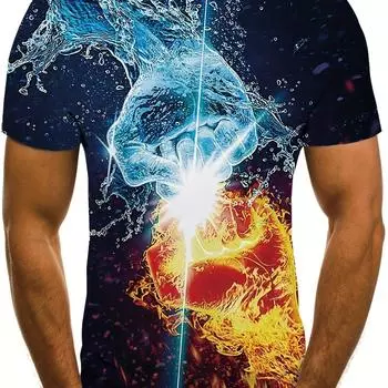 Уникальная футболка с 3D-графикой и принтом «Вода и огонь» с коротким рукавом и круглым вырезом, летняя футболка для повседневной жизни, активного отдыха, подарков S
