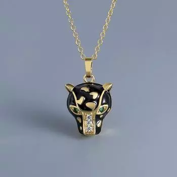 Уникальная индивидуальность, креативное ожерелье с черным леопардом, подвеска, женское зеленое шпинель, белый фианит, животное, авангард, ювелирные изделия, ручная эмаль, подарок на день рождения 45cm чёрный