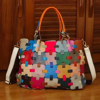 Уникальная кожаная сумка для женщин, цветная корзина, сумка через плечо, красочная мода