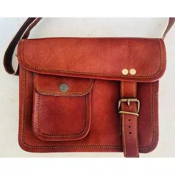 Уникальная кожаная сумка ручной работы с одним боковым карманом 7 x 9 x 3 in коричневый