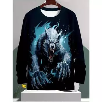 Уникальная мужская модная повседневная футболка с круглым вырезом и длинным рукавом - креативный принт волка на весну/осень S