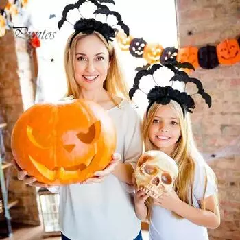 Уникальная повязка на голову в виде летучей мыши с черным цветочным декором идеально подходит для вечеринок на Хэллоуин, сценических мероприятий, праздничной атмосферы чёрный