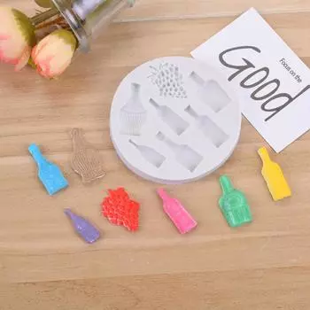 Уникальная силиконовая бутылка красного вина в форме винограда Силиконовая форма Форма для помадки для торта Инструменты для выпечки Очень маленькая милая бутылка вина Виноградный горшок для выпечки помадки для торта